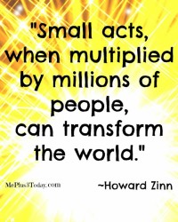"Small acts, when multiplied by millions of people, can transform the world." - Howard Zinn Quote - www.MePlus3Today.com
