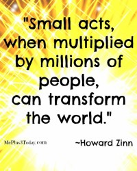 "Small acts, when multiplied by millions of people, can transform the world." - Howard Zinn Quote - www.MePlus3Today.com