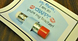 Teacher Appreciation Gift Idea - I am so "Chappy" you're my teacher! FREE Printable with DIY bling chapstick - www.MePlus3Today.com