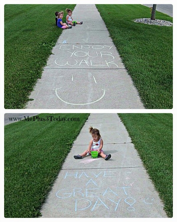 31 Acts of Kindness - Part 4 - The Final 9 - In memory of my husband on his 31st birthday. Includes ideas for simple, free random acts of kindness. Inspiring sidewalk chalk messages. www.MePlus3Today.com #RAK #ideas #widow #widowhood #RAKtivist