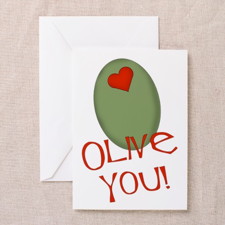 olive you! Pun, funny, humorous greeting card for Valentine's Day.