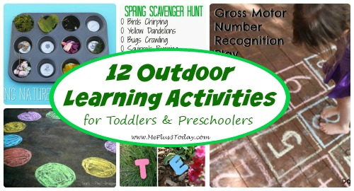 2 Outdoor Learning Activities for Toddlers and Preschoolers - So many great ideas to try during spring and summer! I love the printable from #6! - www.MePlus3Today.com