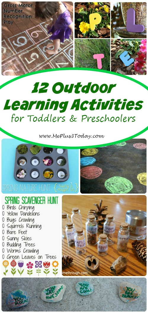 2 Outdoor Learning Activities for Toddlers and Preschoolers - So many great ideas to try during spring and summer! I love the printable from #6! - www.MePlus3Today.com