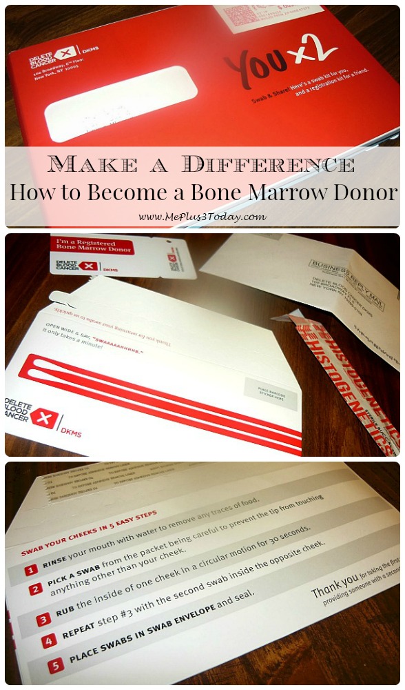 How to become a bone marrow donor - Act of Kindness Idea - Learn how you can make a difference and extend or save someone's life today! - www.MePlus3Today.com