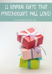 11 Unique Gifts for Preschoolers! My preschoolers LOVE these ideas! And I love that these gifts foster imagination, build fine motor skills, and more! Save this list for birthdays and Christmas!