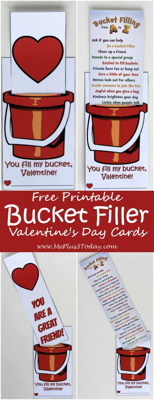 Spread the message of kindness throughout your child's classroom with these Free Printable Valentine's Day cards! - Bucket Filler "You fill my bucket, Valentine!"