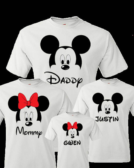 These classic Mickey Mouse or Minnie Mouse shirts are perfect for our family vacation to Disney World. 