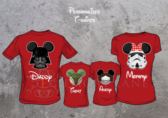 Star Wars characters in Mickey Mouse Ears - Perfect Disney Vacation Shirts for the Star Wars Families!
